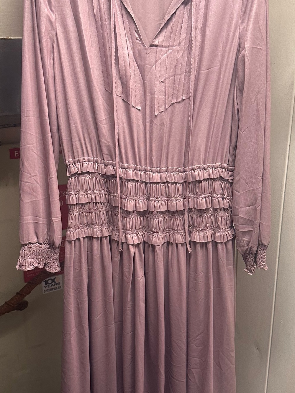 Current Air Long Sleeve Ruffle Waist Dress - Dusty Rose